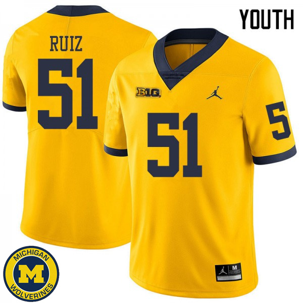 Youth Michigan Wolverines #51 Cesar Ruiz Yellow Jordan Brand Player Jersey